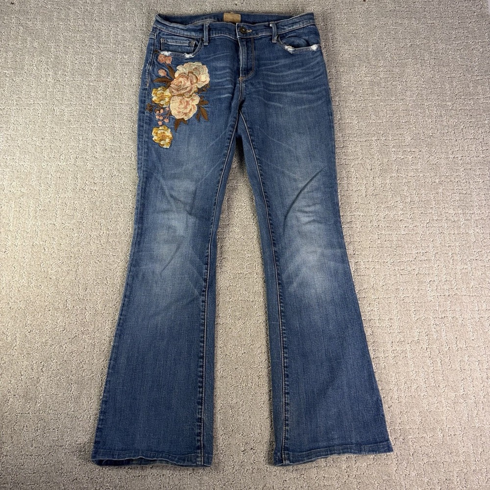 Driftwood Eva Floral Embroidered Bootcut Flare Jeans Womens Sz 29 Boho Festival